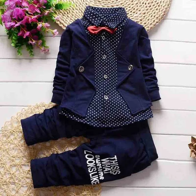 Infant Formal uniform suit 2017 Baby Boys Wedding Clothing Sets Newborn children Bow tie jacket   pants toddler clothes