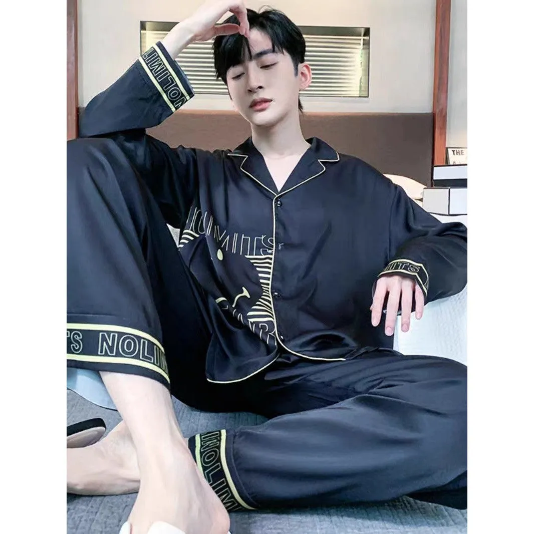 INSTOCK-New Men's Pajamas  Long Sleeve Ice Silk