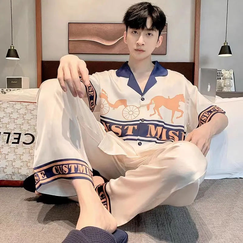 INSTOCK-New Men's Pajamas  Long Sleeve Ice Silk