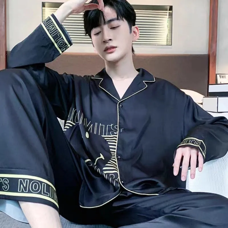 INSTOCK-New Men's Pajamas  Long Sleeve Ice Silk