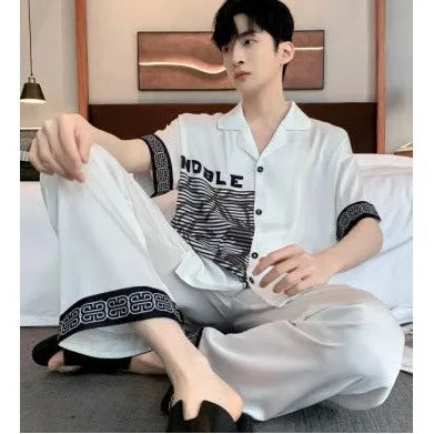 INSTOCK-New Men's Pajamas  Long Sleeve Ice Silk