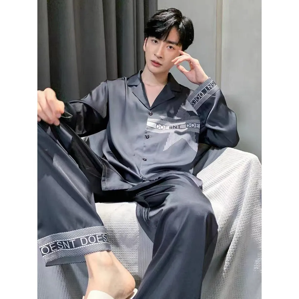 INSTOCK-New Men's Pajamas  Long Sleeve Ice Silk
