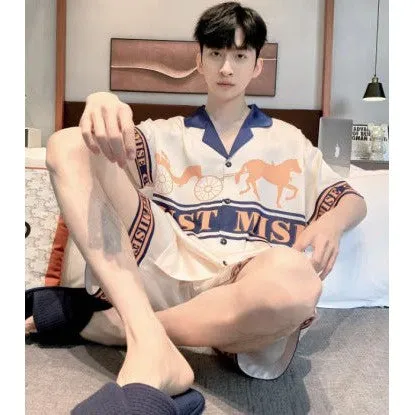 INSTOCK-New Men's Pajamas  Long Sleeve Ice Silk