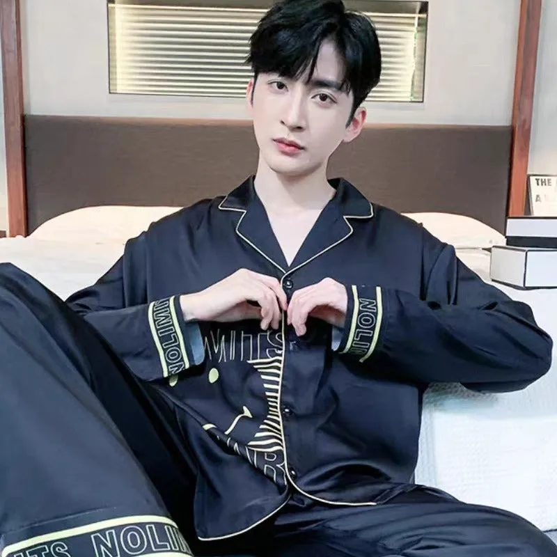 INSTOCK-New Men's Pajamas  Long Sleeve Ice Silk
