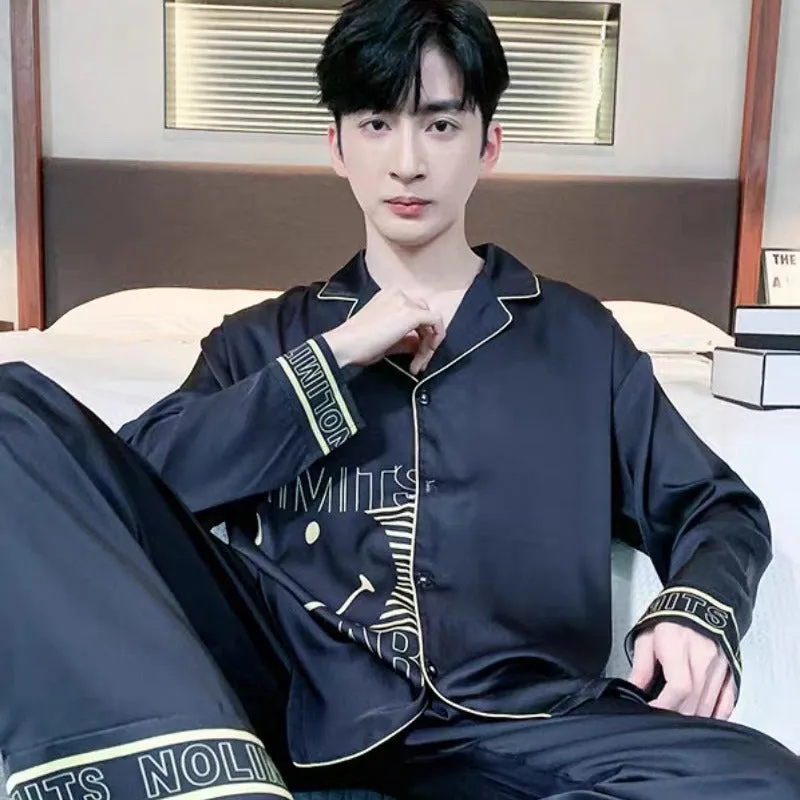 INSTOCK-New Men's Pajamas  Long Sleeve Ice Silk