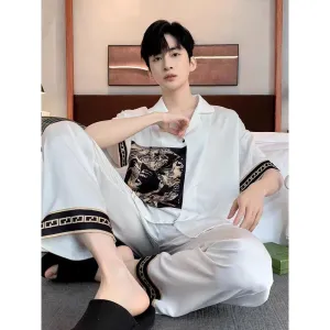 INSTOCK-New Men's Pajamas  Long Sleeve Ice Silk