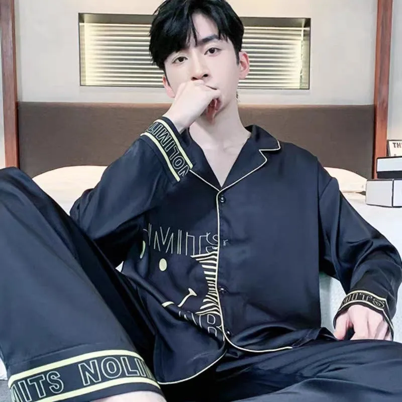 INSTOCK-New Men's Pajamas  Long Sleeve Ice Silk