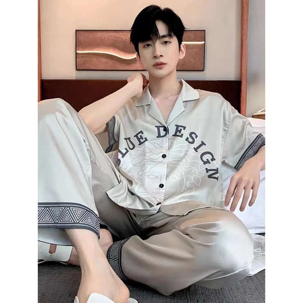 INSTOCK-New Men's Pajamas  Long Sleeve Ice Silk