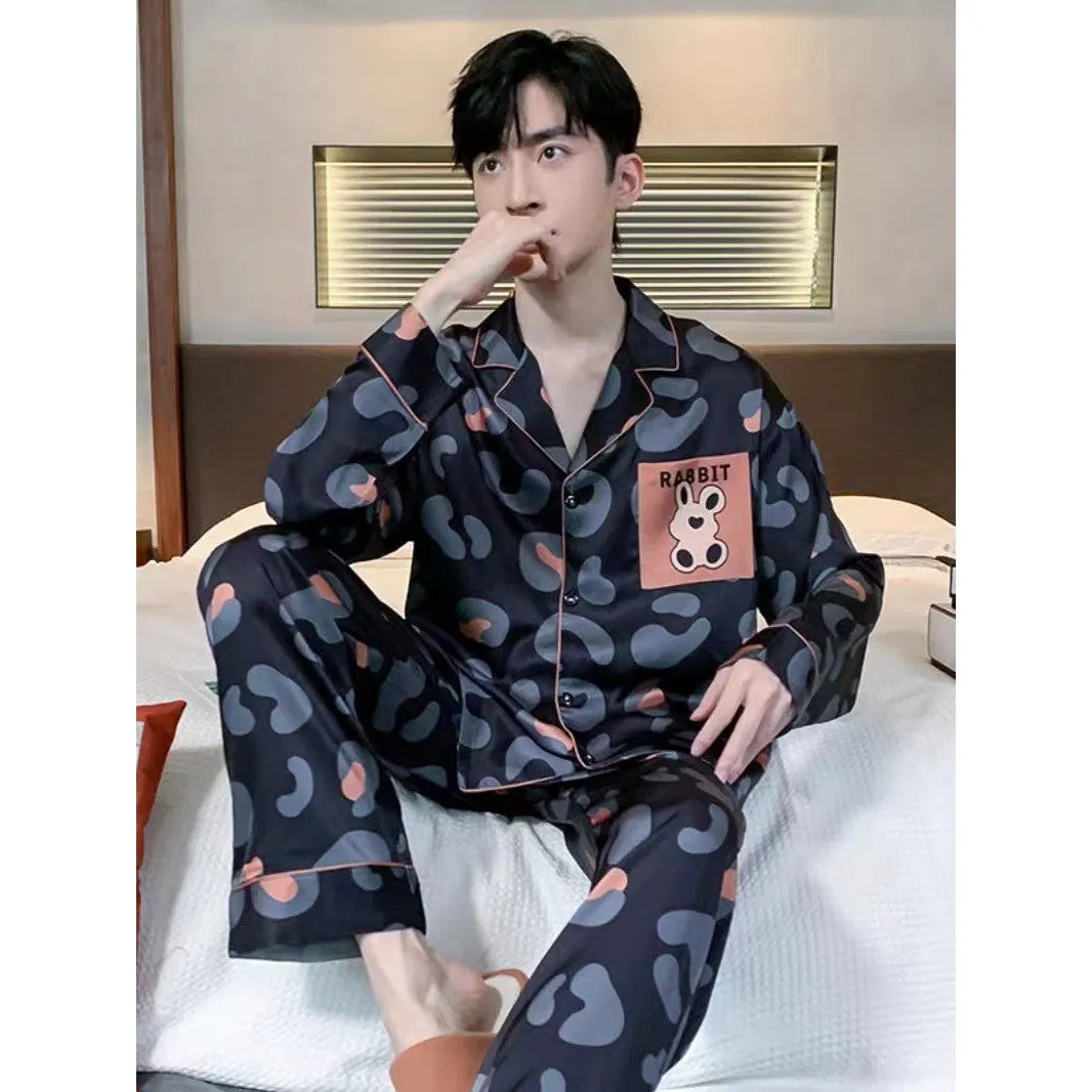 INSTOCK-New Men's Pajamas  Long Sleeve Ice Silk