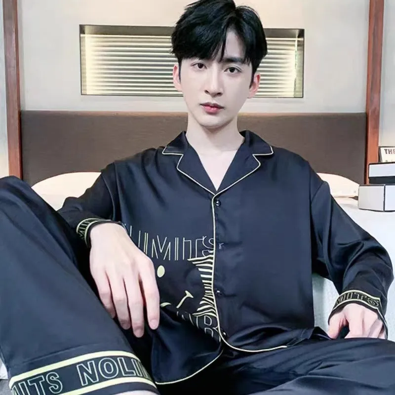 INSTOCK-New Men's Pajamas  Long Sleeve Ice Silk