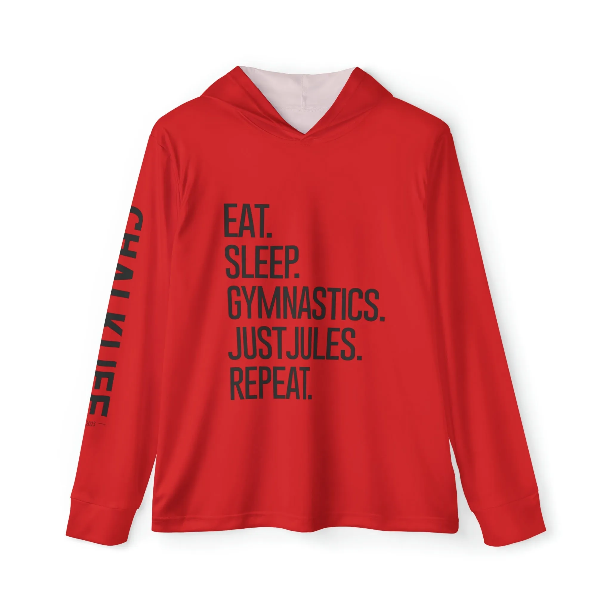JUSTJULES - Eat. Sleep. Gymnastics. JustJules. Repeat. Performance Hoodie - Red