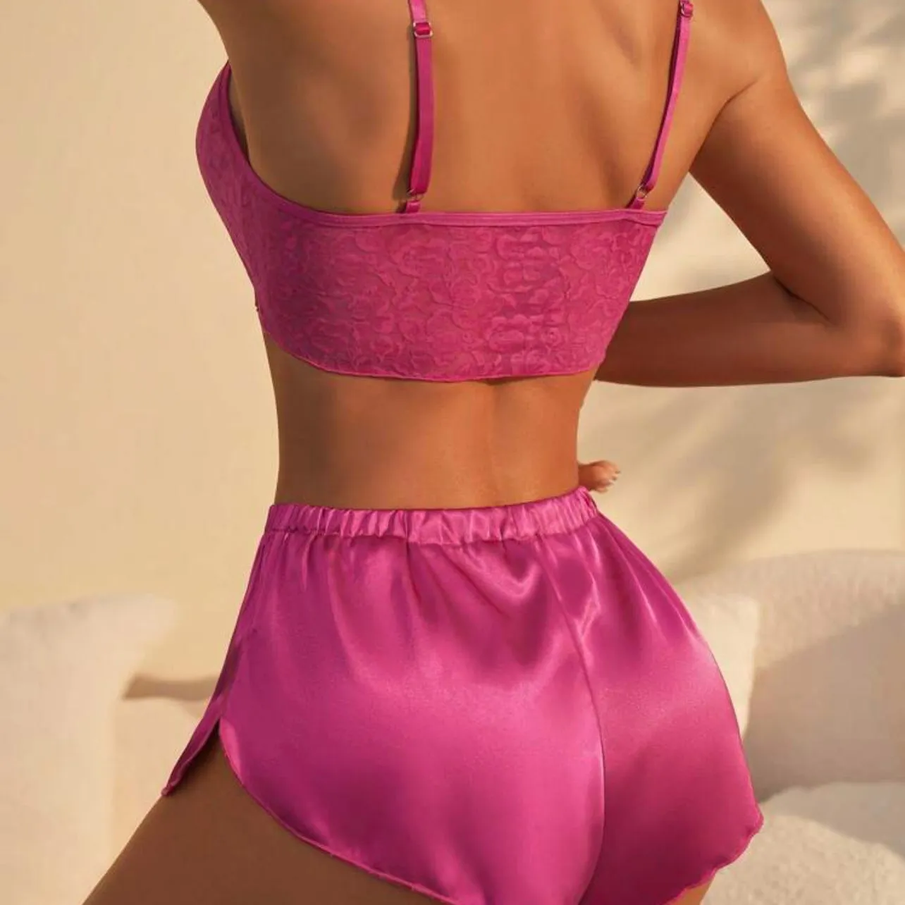 Kerry Lace   Silk Pajamas Set - Fuchsia