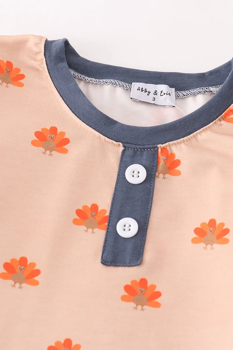Khaki Turkey Print Boy Pajamas Set