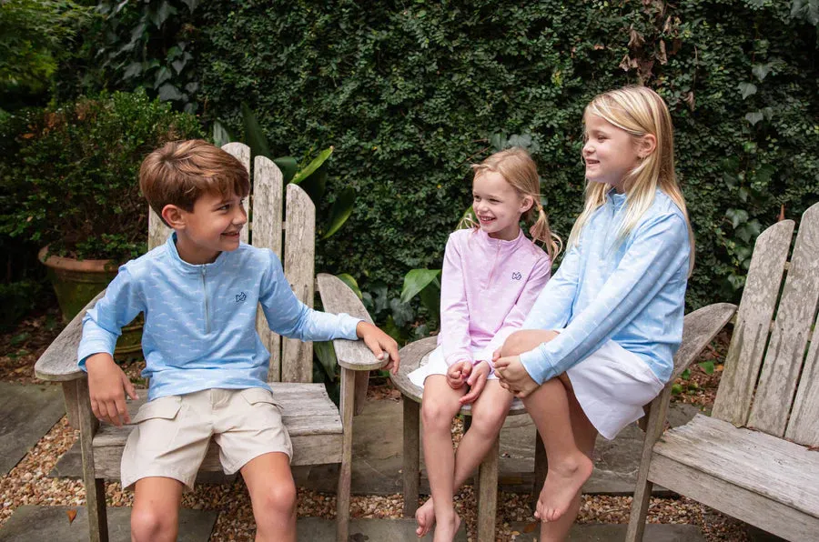 KIDS PRO PERFORMANCE QUARTER ZIP PULLOVER IN MARLIN PRINT ON CLEAR SKY BLUE