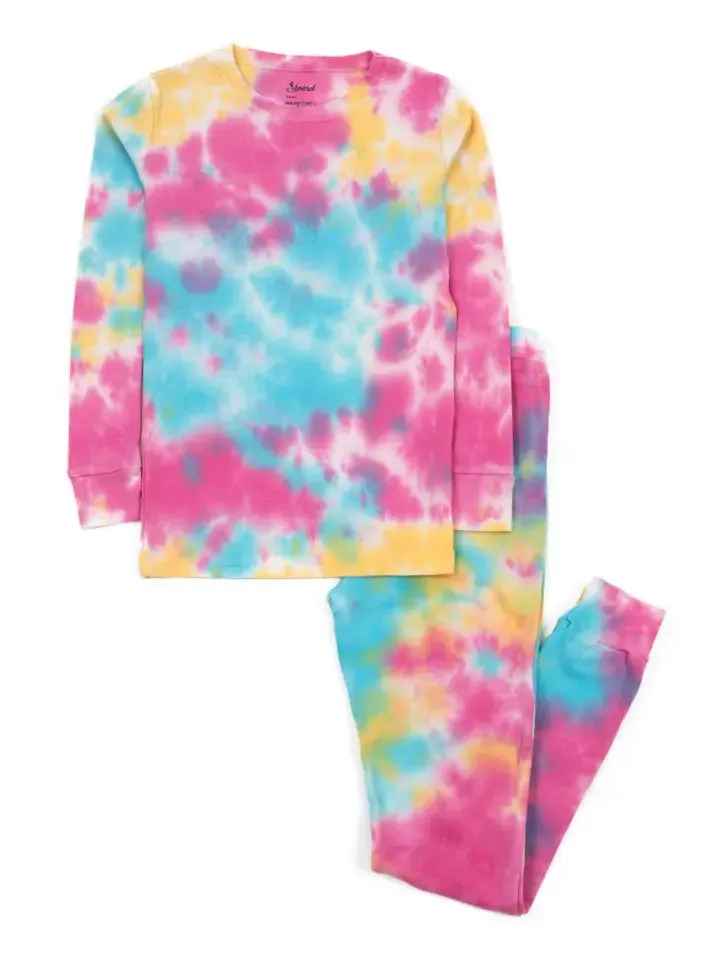 Kids Tie Dye Two Piece Cotton Pajamas   Embroidery