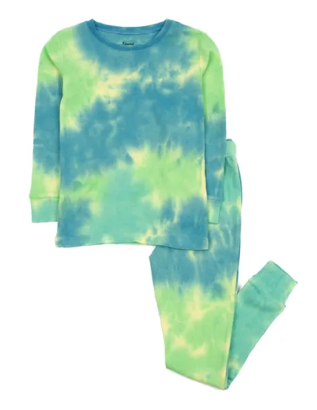 Kids Tie Dye Two Piece Cotton Pajamas   Embroidery