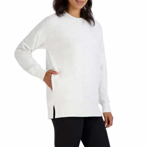 Kirkland Signature Women's Cozy Fleece Sweatshirt Side Slit Front Pockets