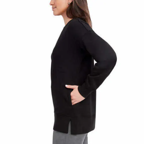 Kirkland Signature Women's Cozy Fleece Sweatshirt Side Slit Front Pockets