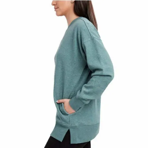 Kirkland Signature Women's Cozy Fleece Sweatshirt Side Slit Front Pockets
