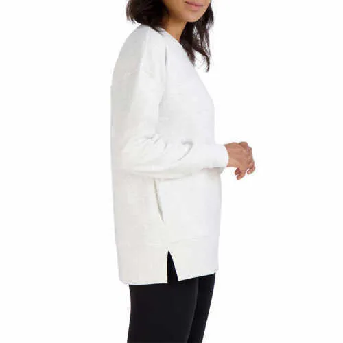 Kirkland Signature Women's Cozy Fleece Sweatshirt Side Slit Front Pockets