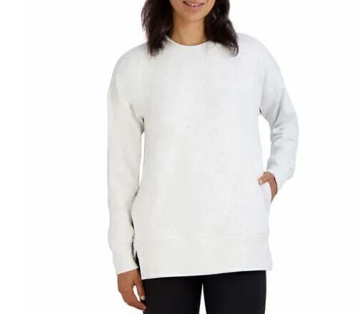 Kirkland Signature Women's Cozy Fleece Sweatshirt Side Slit Front Pockets