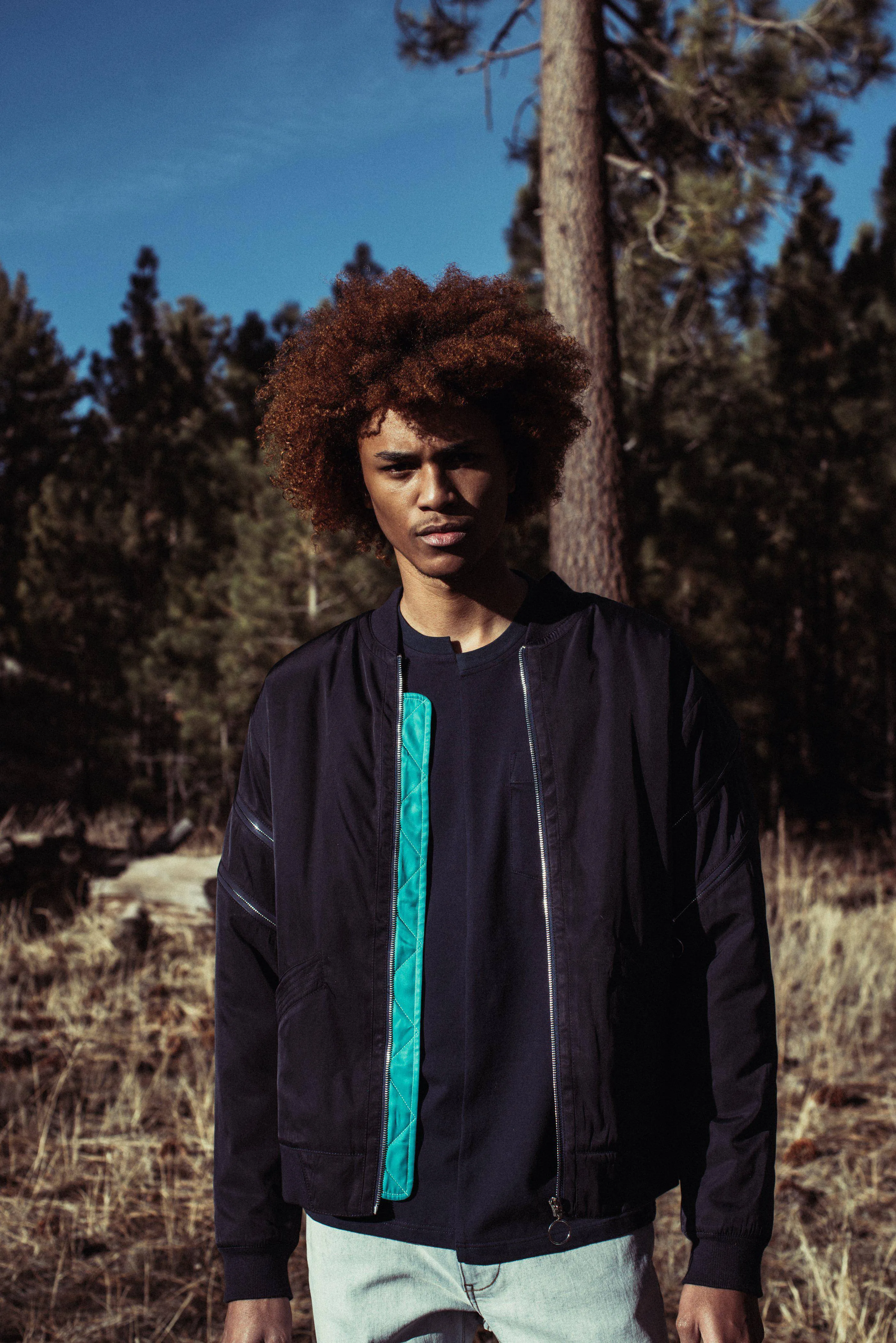 Konus Men's Bomber Jacket with Zipper Details in Navy