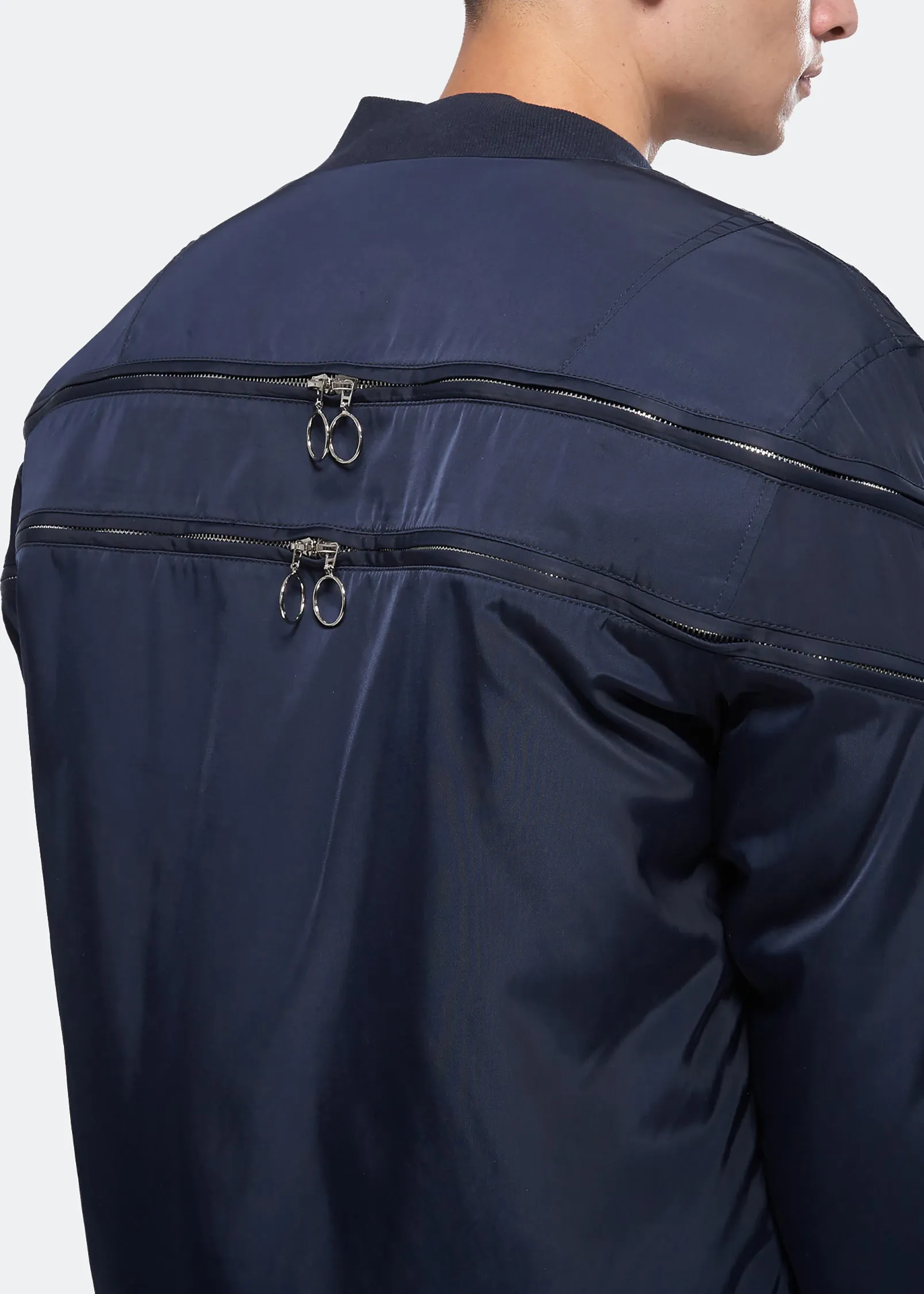 Konus Men's Bomber Jacket with Zipper Details in Navy