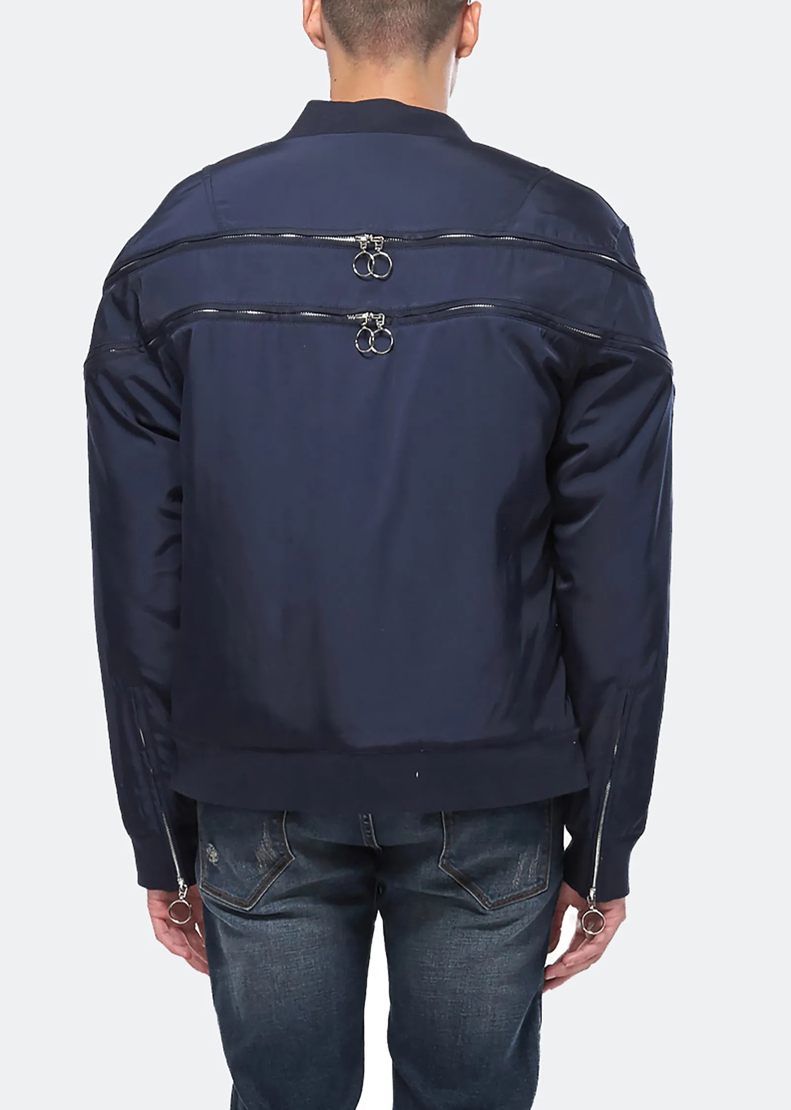 Konus Men's Bomber Jacket with Zipper Details in Navy