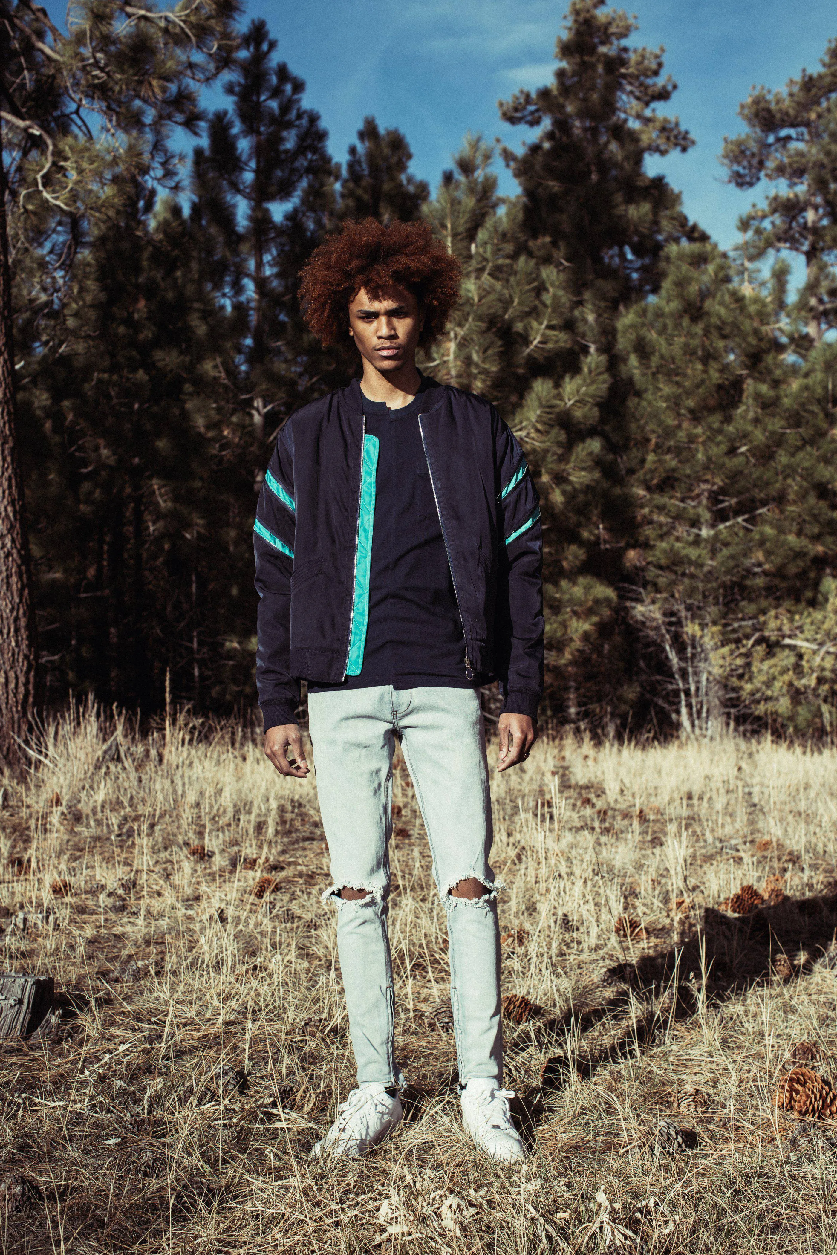 Konus Men's Bomber Jacket with Zipper Details in Navy