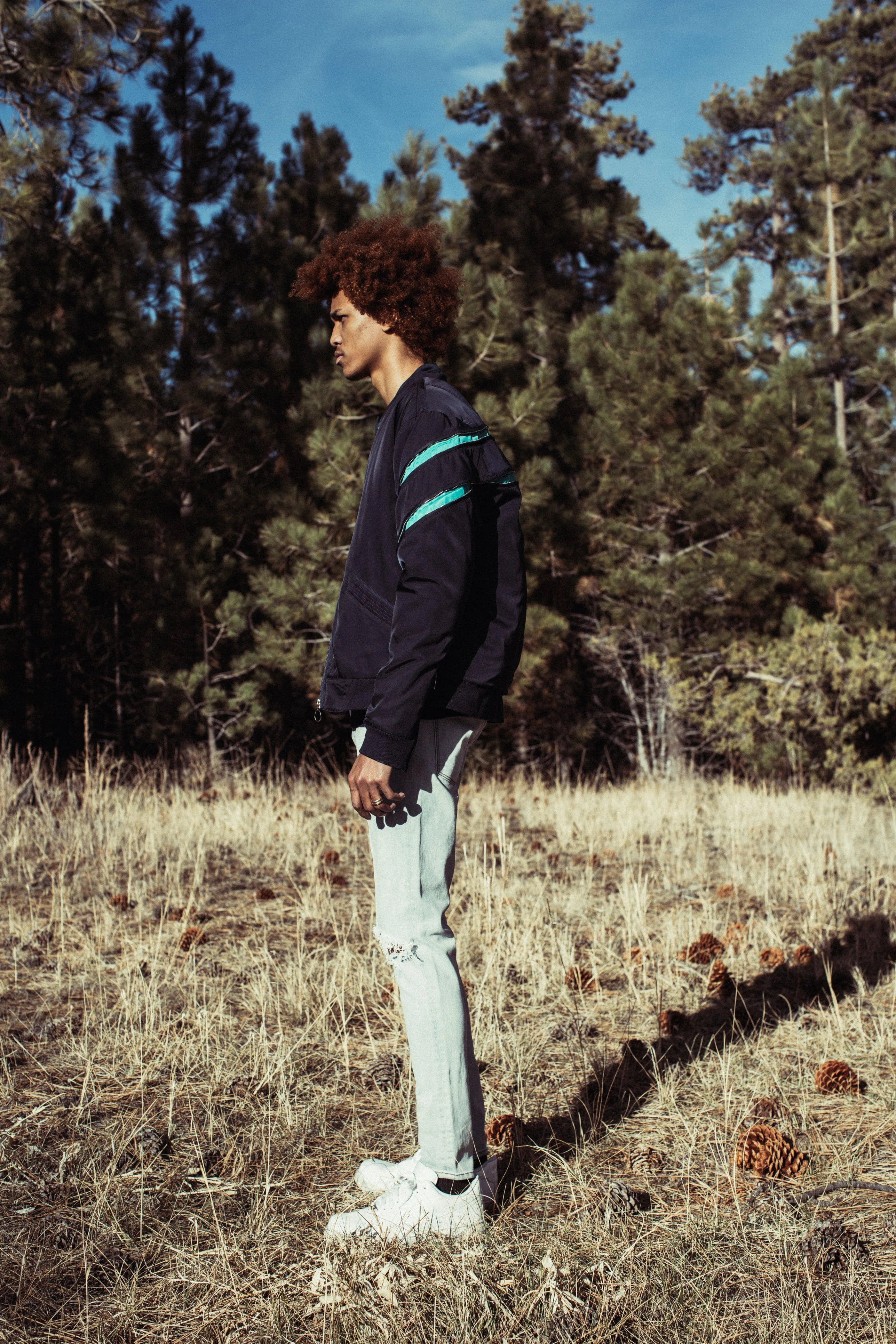 Konus Men's Bomber Jacket with Zipper Details in Navy