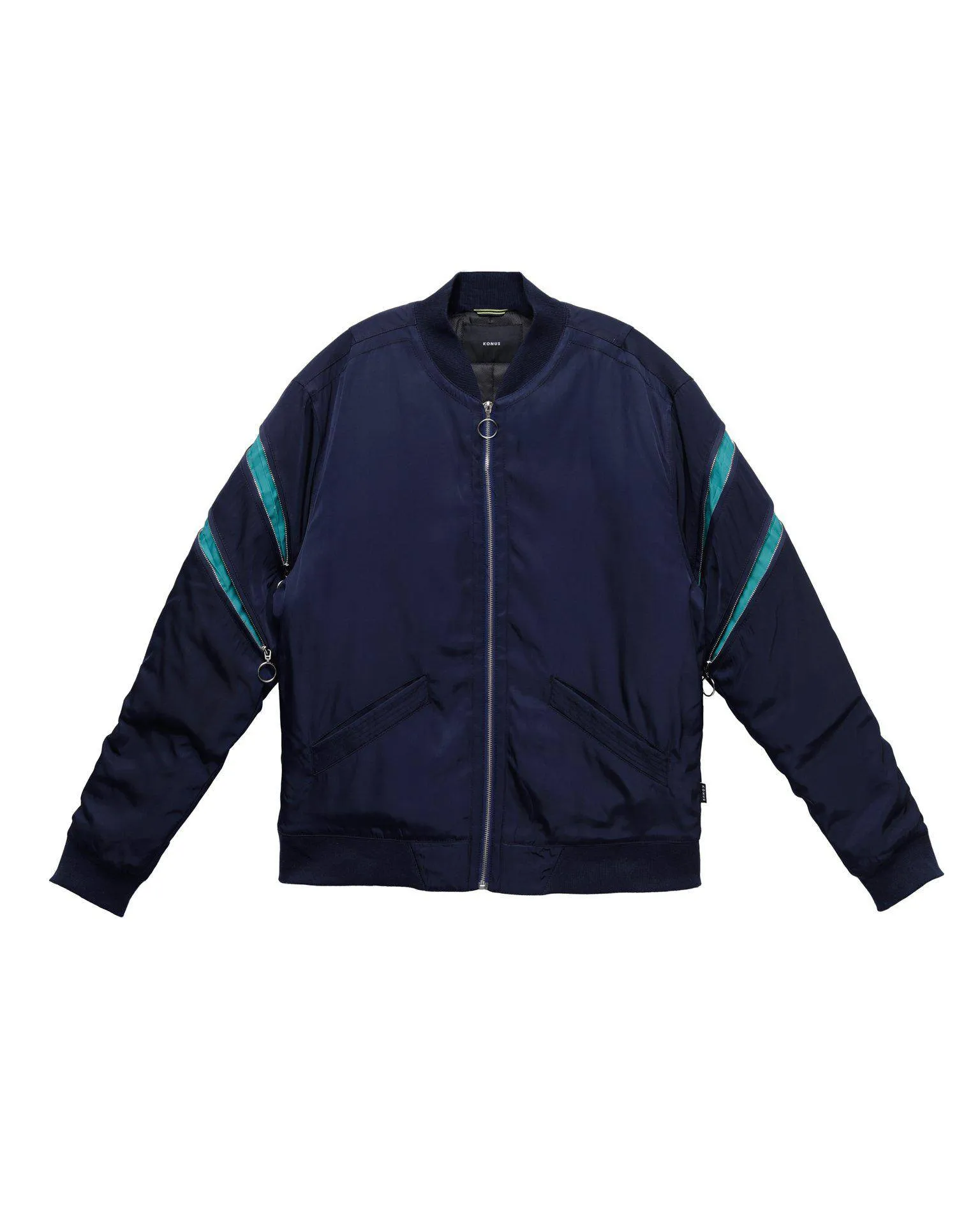 Konus Men's Bomber Jacket with Zipper Details in Navy