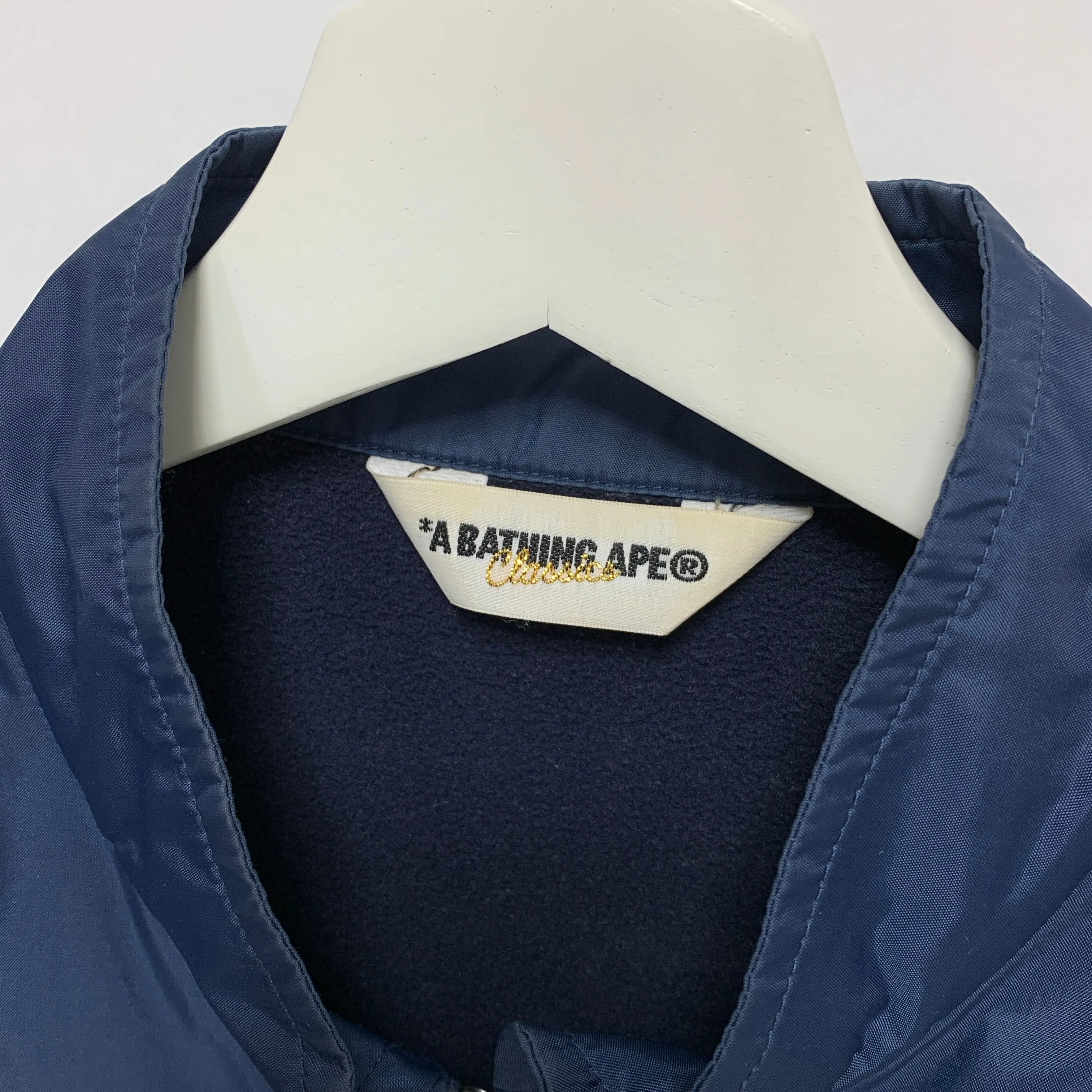[L] A Bathing Ape Bape Classics Racing Jacket Nylon Navy