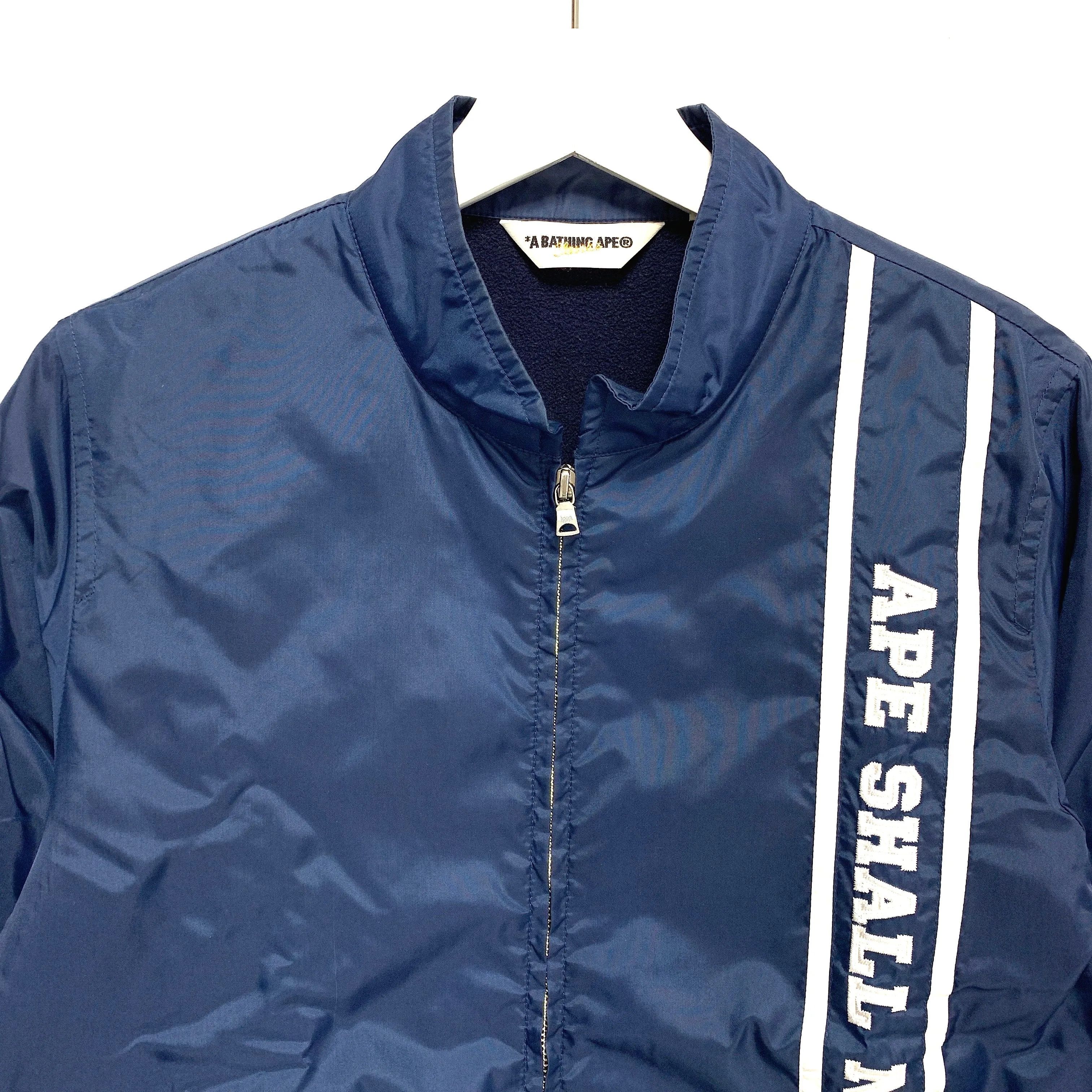 [L] A Bathing Ape Bape Classics Racing Jacket Nylon Navy