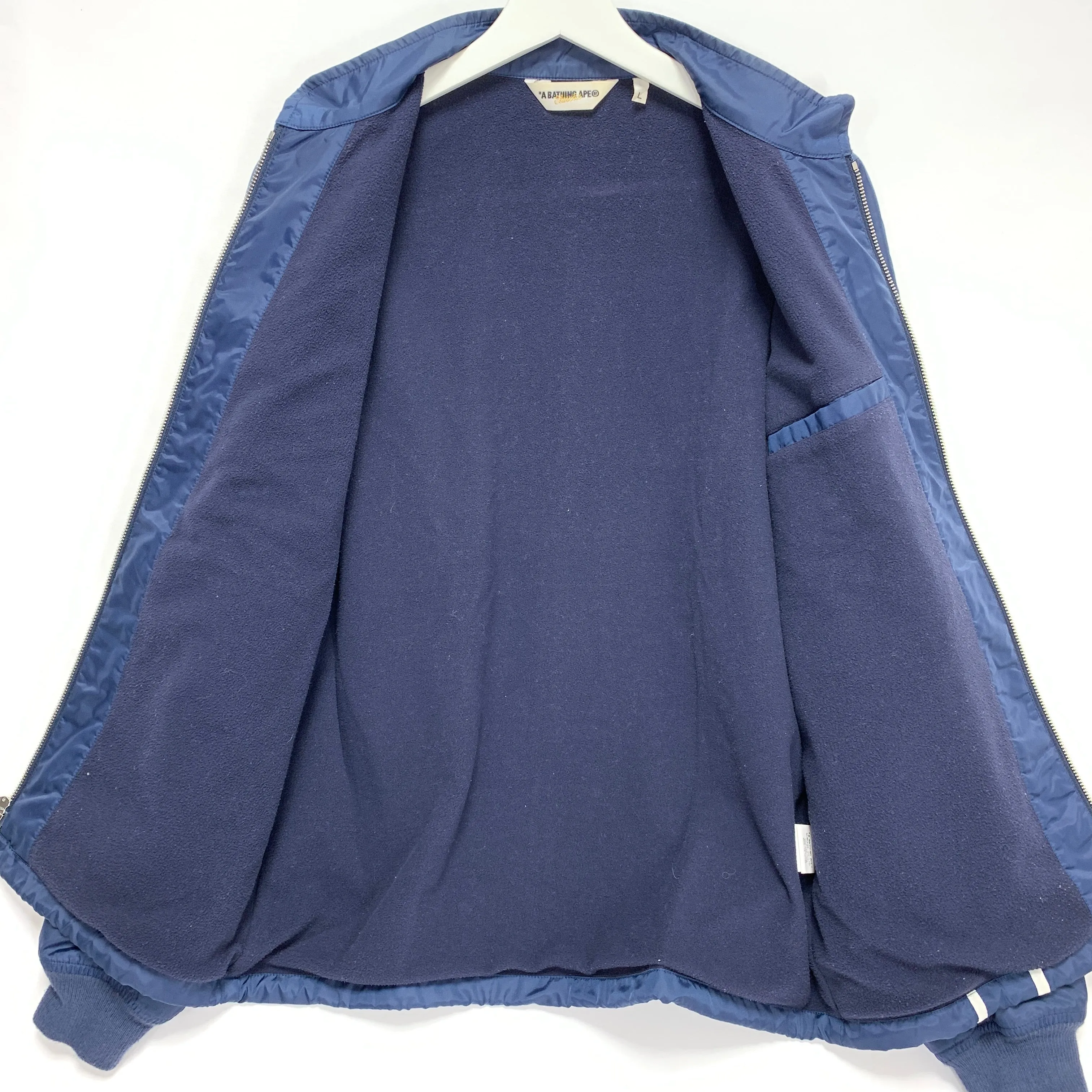 [L] A Bathing Ape Bape Classics Racing Jacket Nylon Navy
