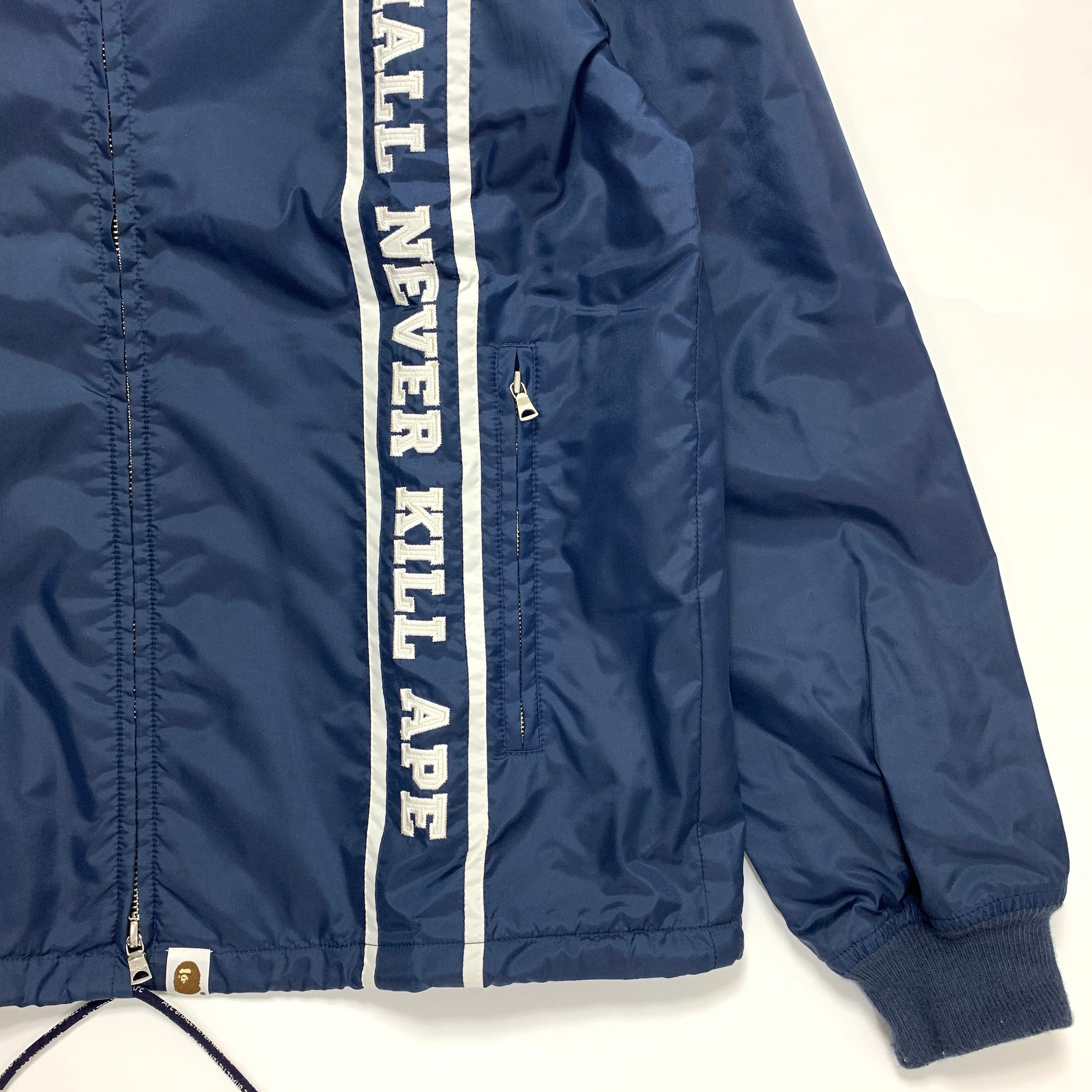 [L] A Bathing Ape Bape Classics Racing Jacket Nylon Navy