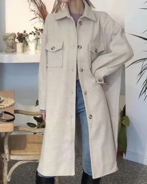 Lapel Collar Single-breasted Slit Leg Outerwear Long Coat