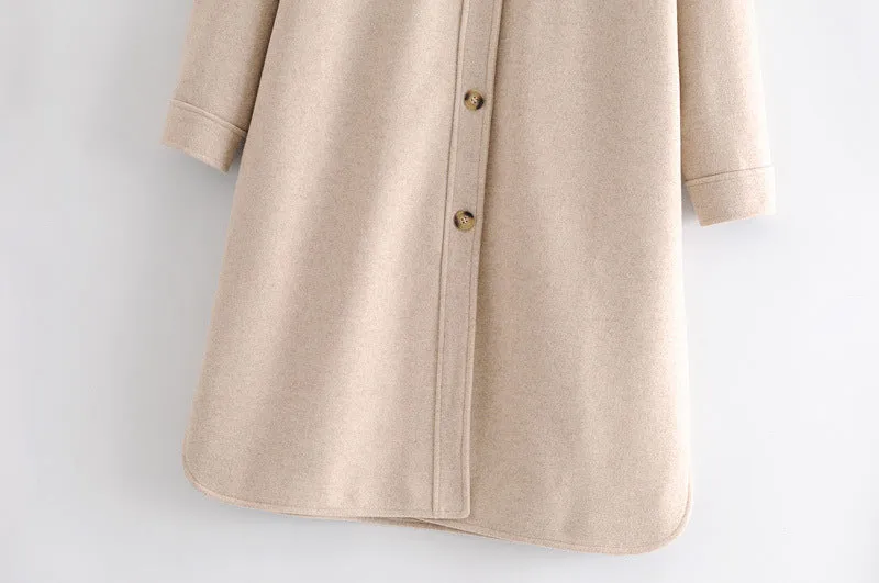Lapel Collar Single-breasted Slit Leg Outerwear Long Coat