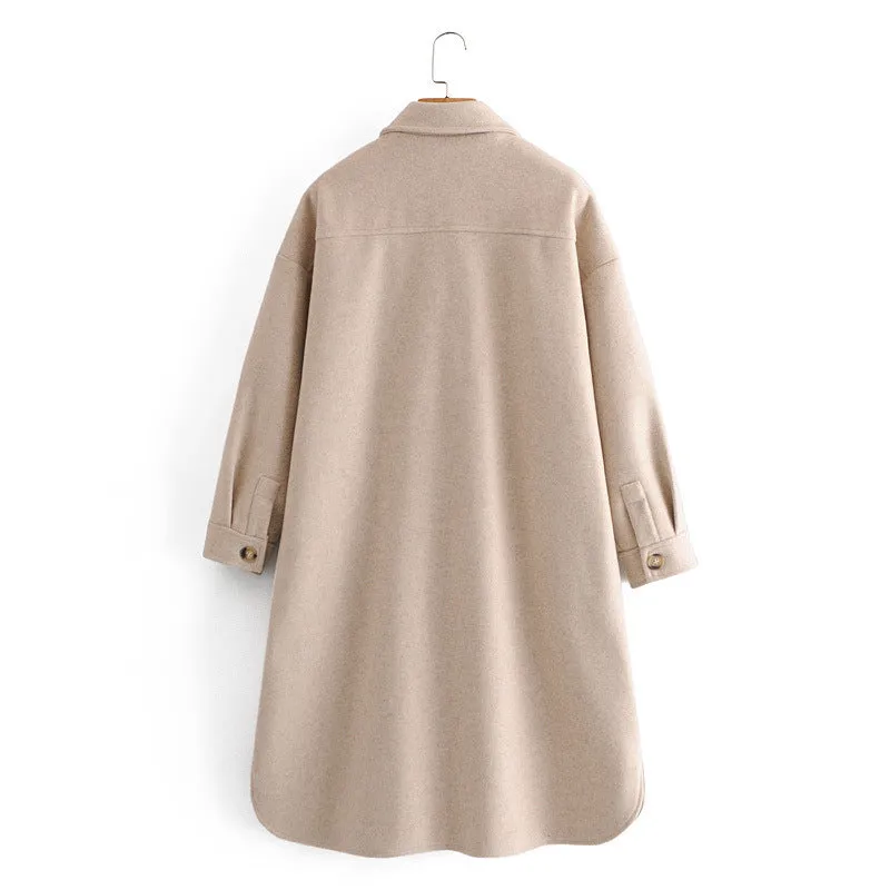Lapel Collar Single-breasted Slit Leg Outerwear Long Coat
