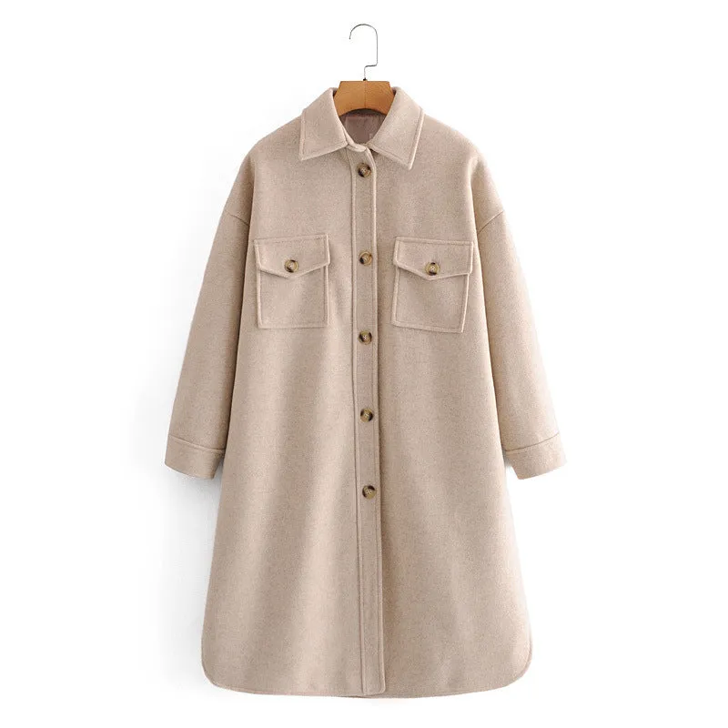 Lapel Collar Single-breasted Slit Leg Outerwear Long Coat
