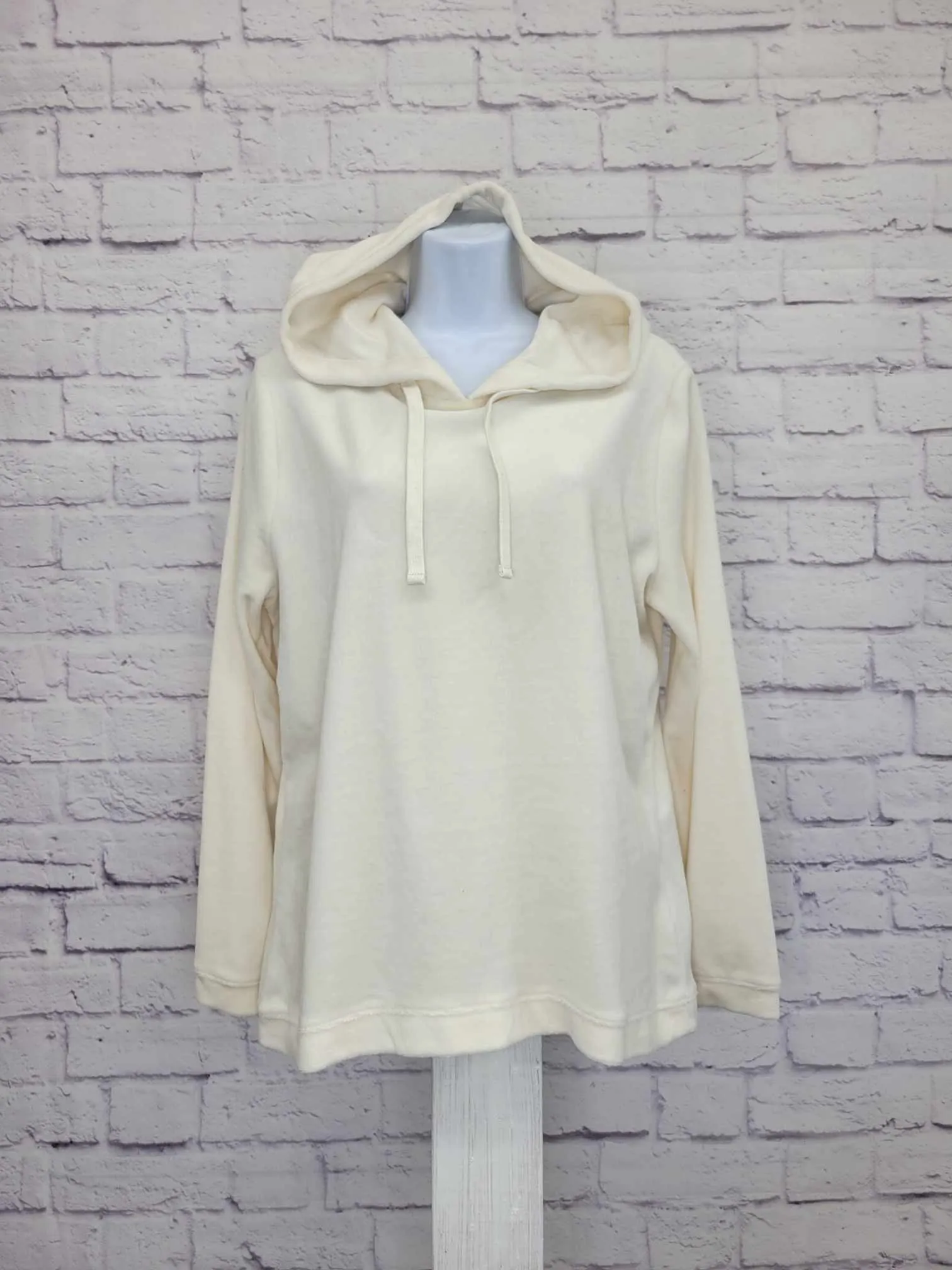 LARGE NATURAL A555367 Denim & Co. Active Velour Hooded Pullover