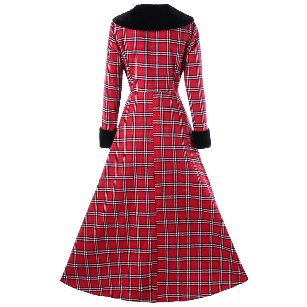 Lauren Lindsey Vintage Elegant Asymmetric Plaid Wool Coat