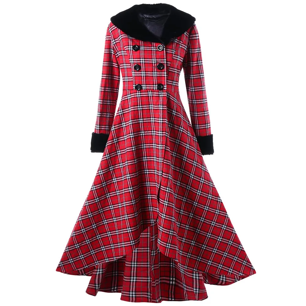 Lauren Lindsey Vintage Elegant Asymmetric Plaid Wool Coat