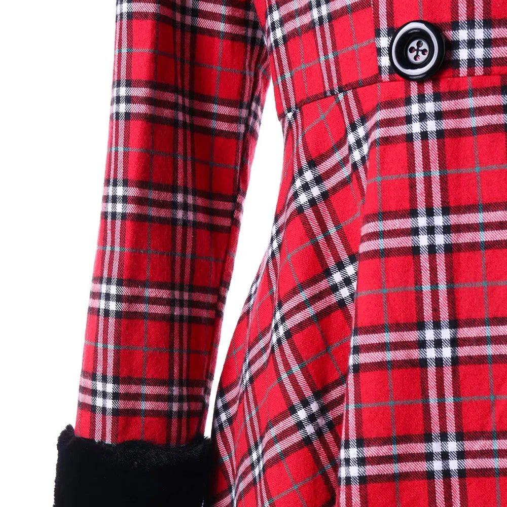 Lauren Lindsey Vintage Elegant Asymmetric Plaid Wool Coat