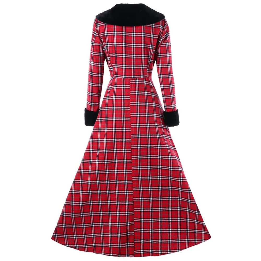 Lauren Lindsey Vintage Elegant Asymmetric Plaid Wool Coat