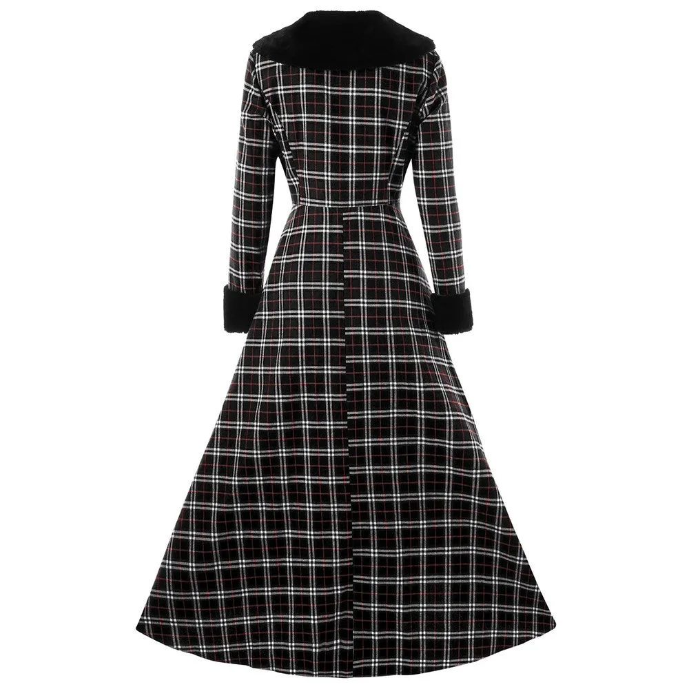 Lauren Lindsey Vintage Elegant Asymmetric Plaid Wool Coat