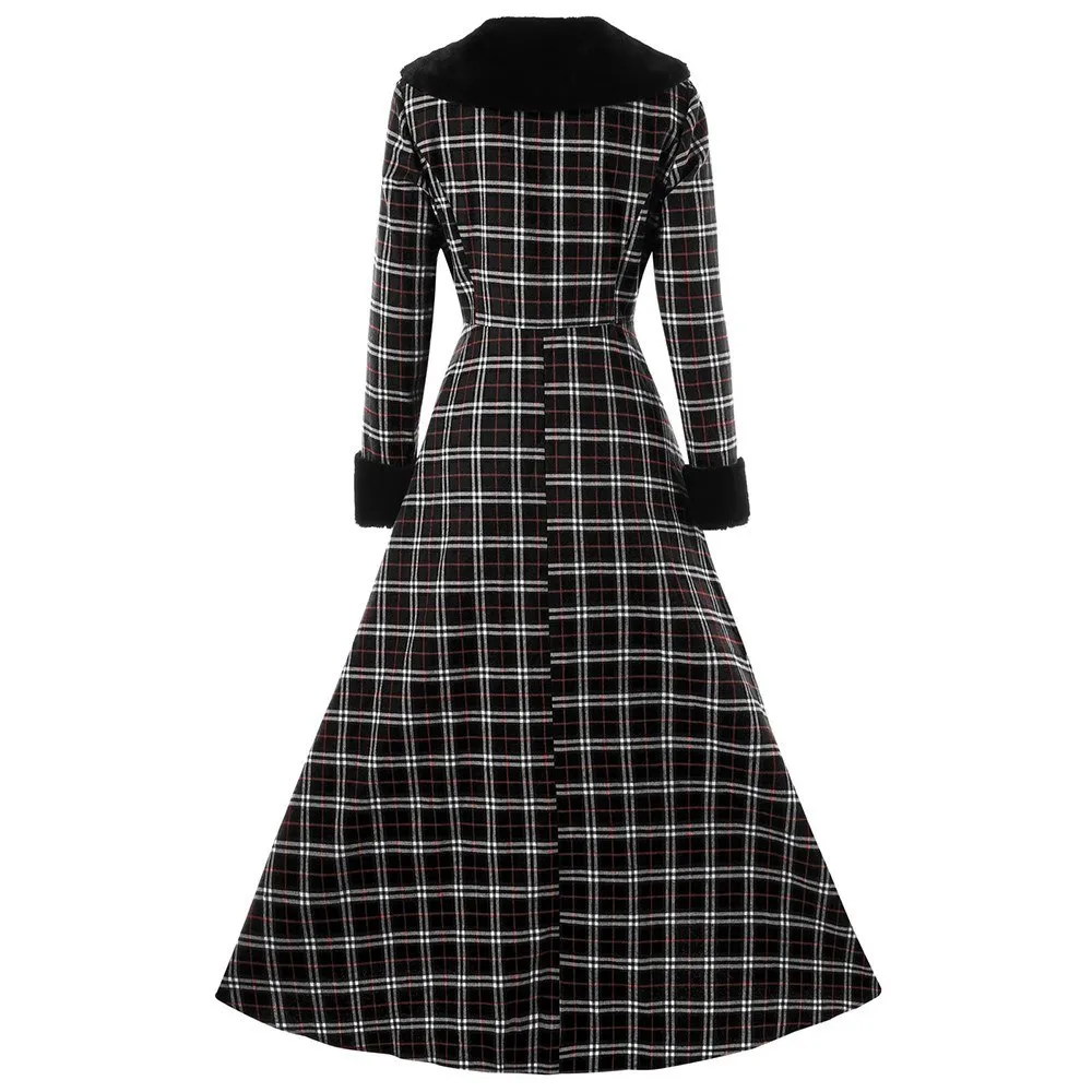 Lauren Lindsey Vintage Elegant Asymmetric Plaid Wool Coat