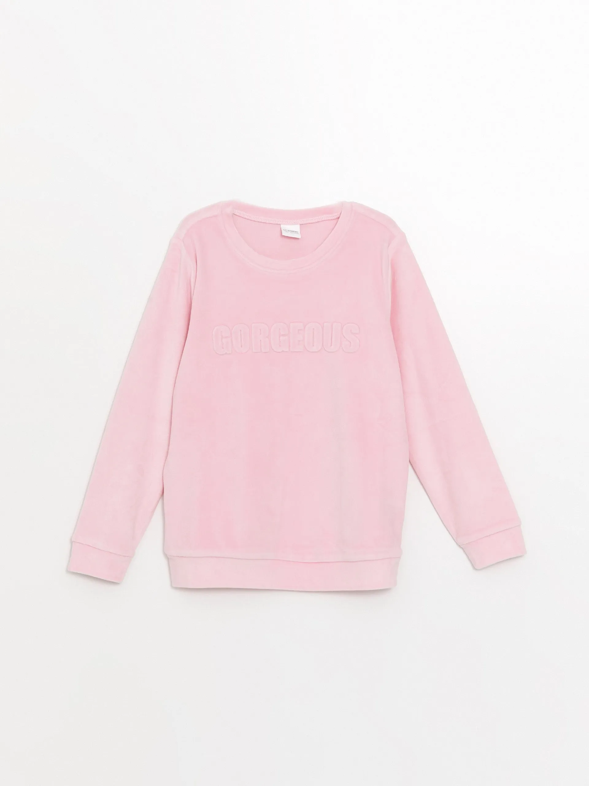 Lcw Kids Pink Crew Neck Velvet Girls Pajama Set