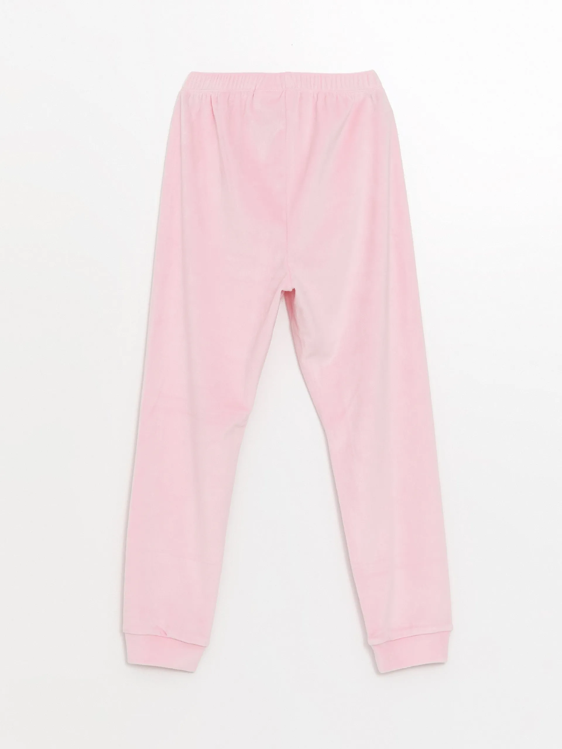 Lcw Kids Pink Crew Neck Velvet Girls Pajama Set