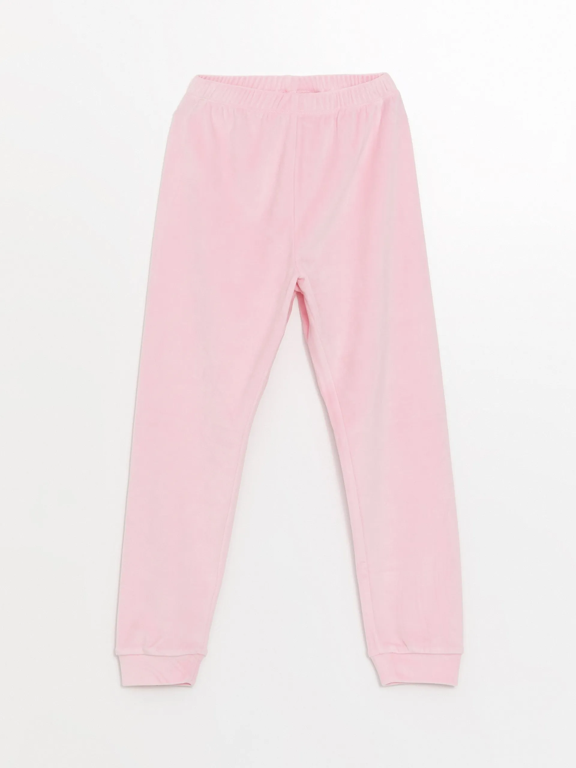 Lcw Kids Pink Crew Neck Velvet Girls Pajama Set