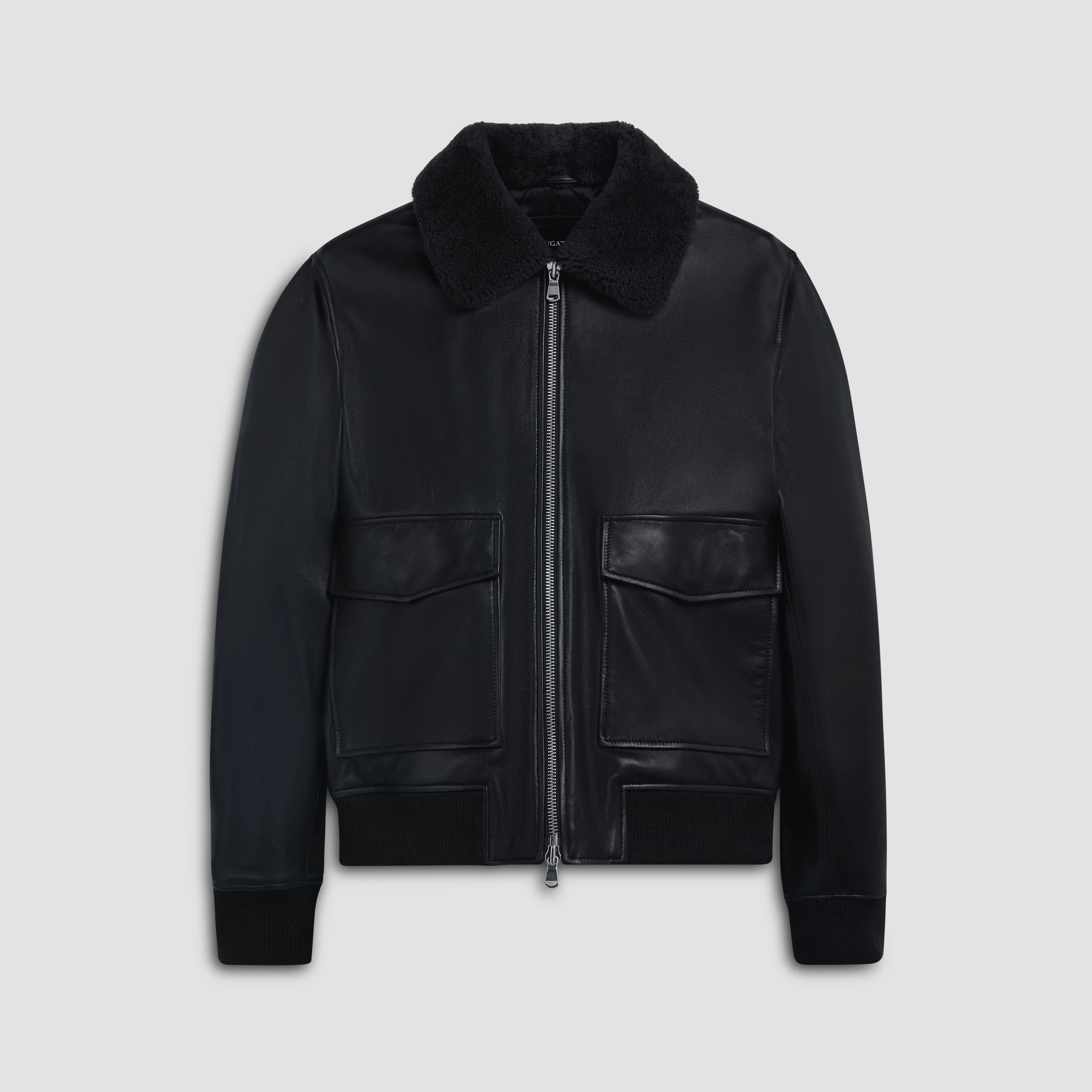 Leather Bomber Jacket with Removable Shearling Collar